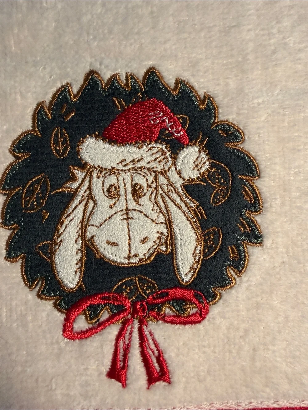 Disney White Hand Towel with Red and Green Holiday Embroidery